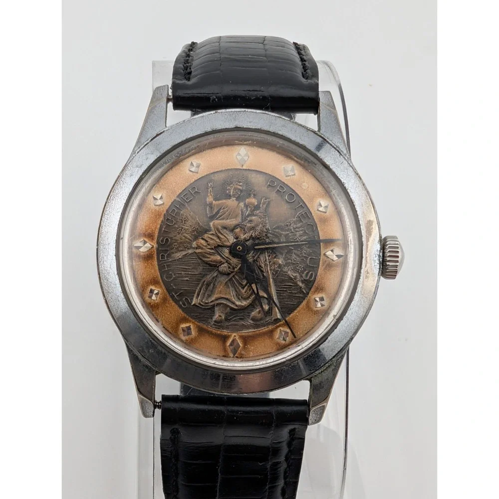 Vintage Benrus‎ St. Christopher Protect Us Dial Men's Watch 17 Jewels- Working